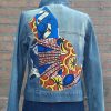 Jeans jas met patchwork kat.