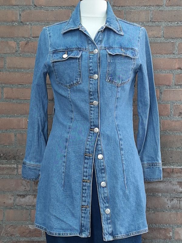 Lange jeans jas met waxprint