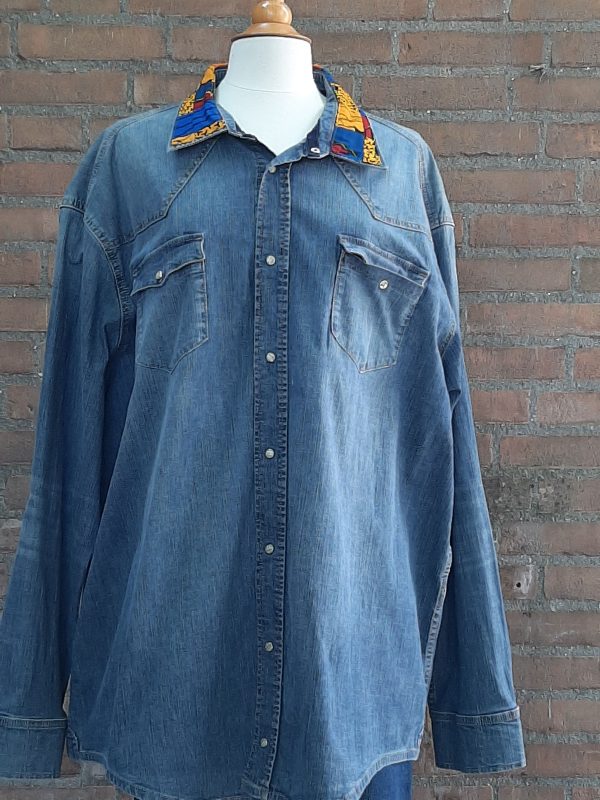 jas TJJ-16 v Grote jeans blouse / jas met patchwork waxprint