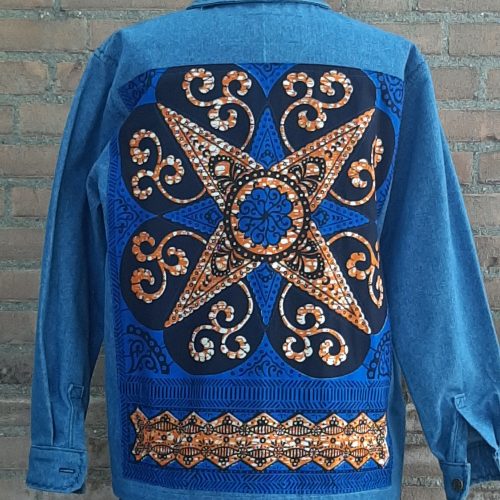 jas TJJ-17 r Jeans blouse / jas met applicatie waxprint